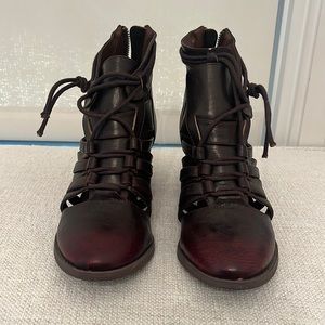 Hot rated brand open booties from Buckle store. Dark burgundy, size 6